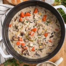 a pot of chicken wild rice soup