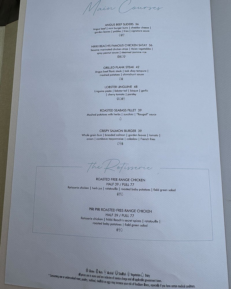 Nikki Beach St Barts menu prices