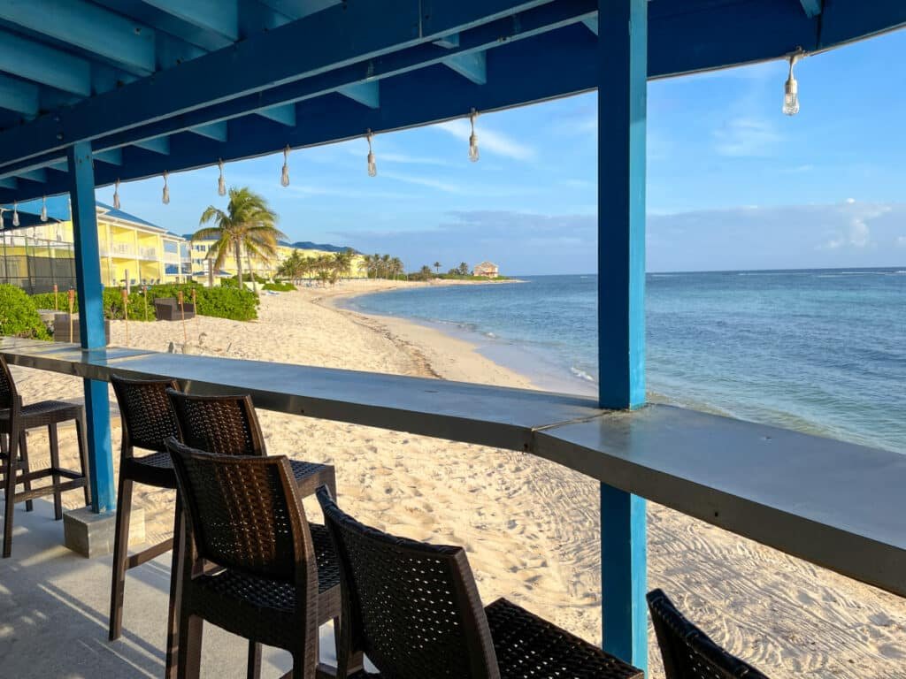 View from the beach bar at the Wyndham Reef Resort in Grand Cayman