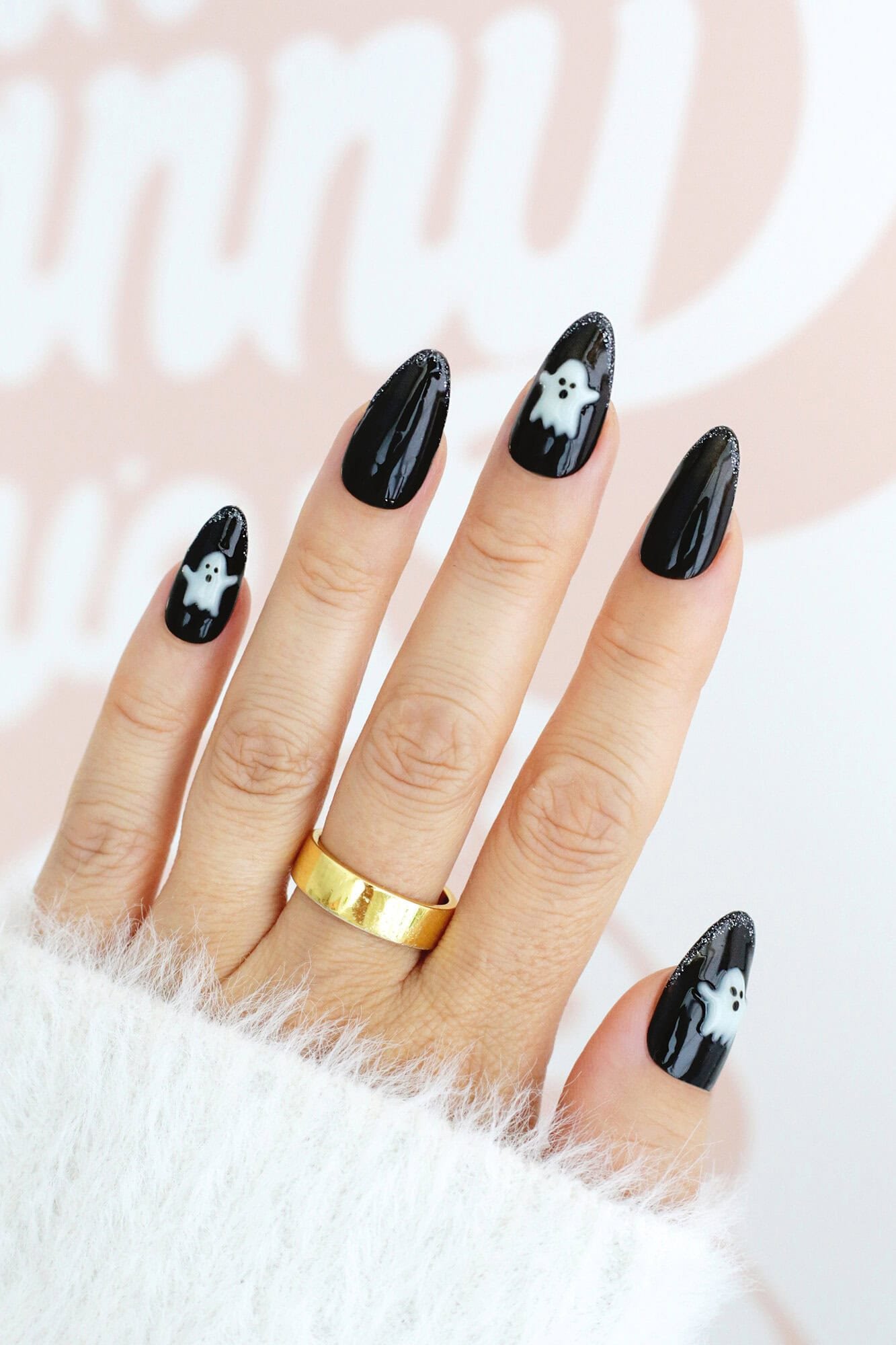 black ghost halloween nails