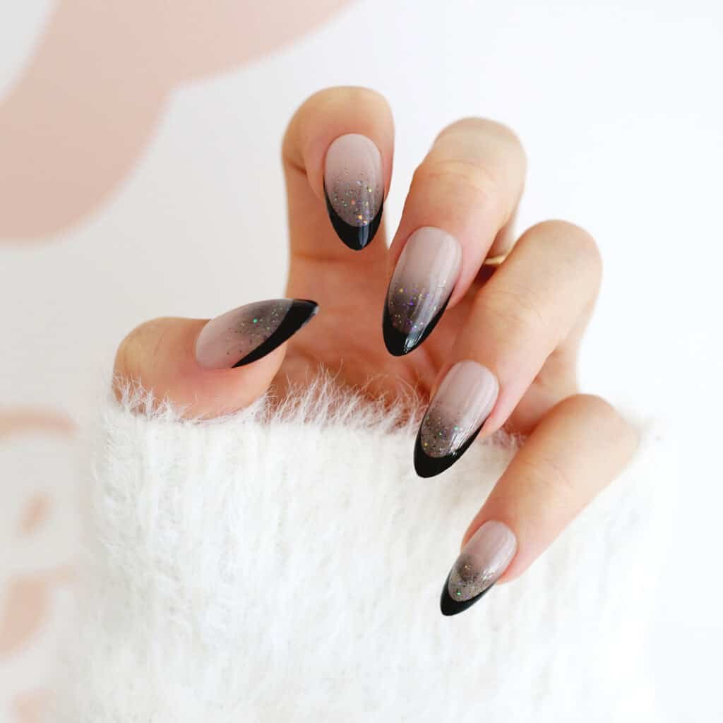 black glitter french tip nails