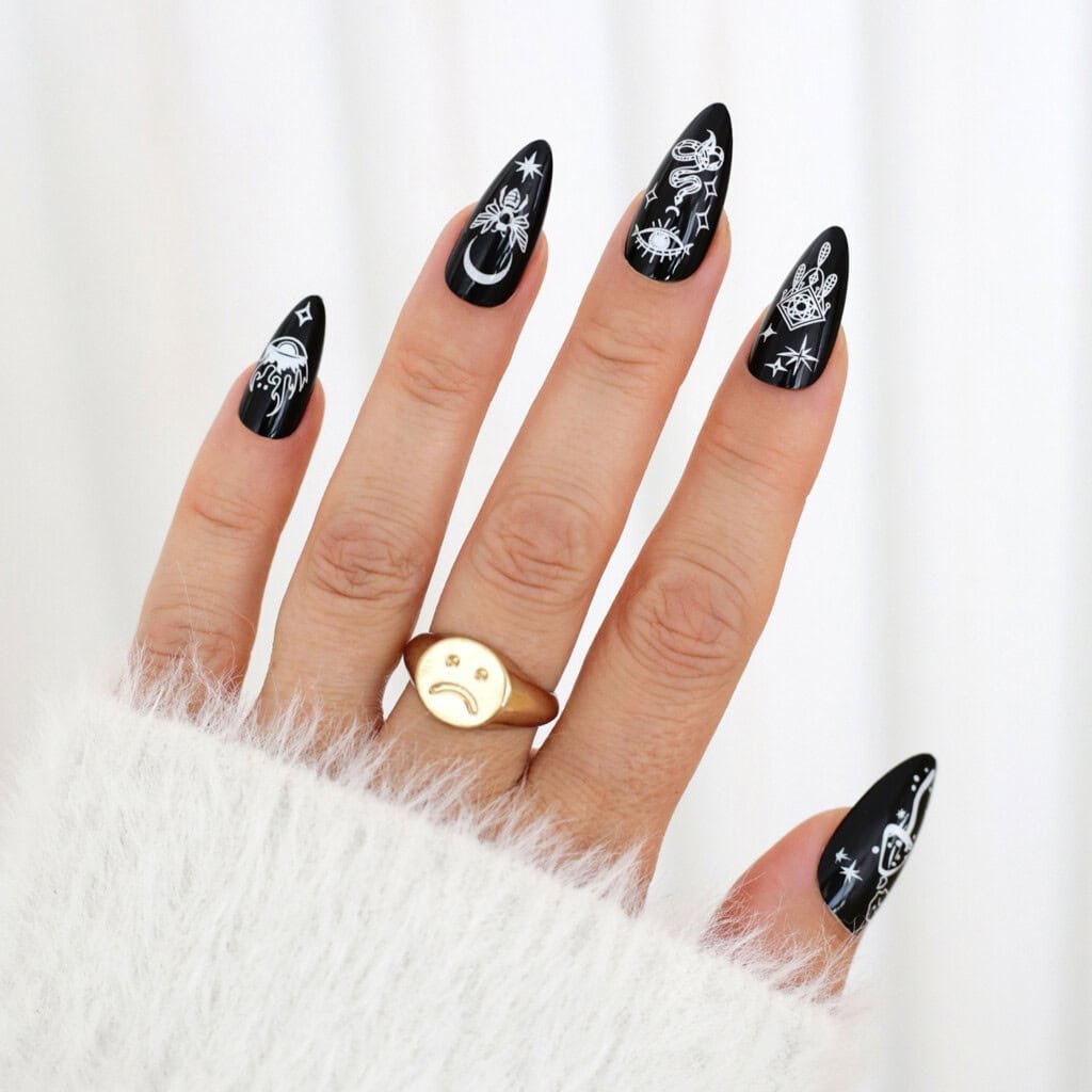 black halloween symbol nails