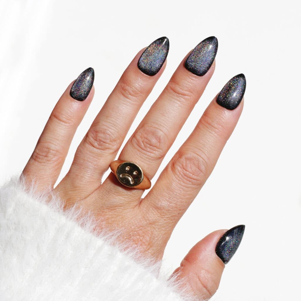 rainbow magnetic black halloween nails