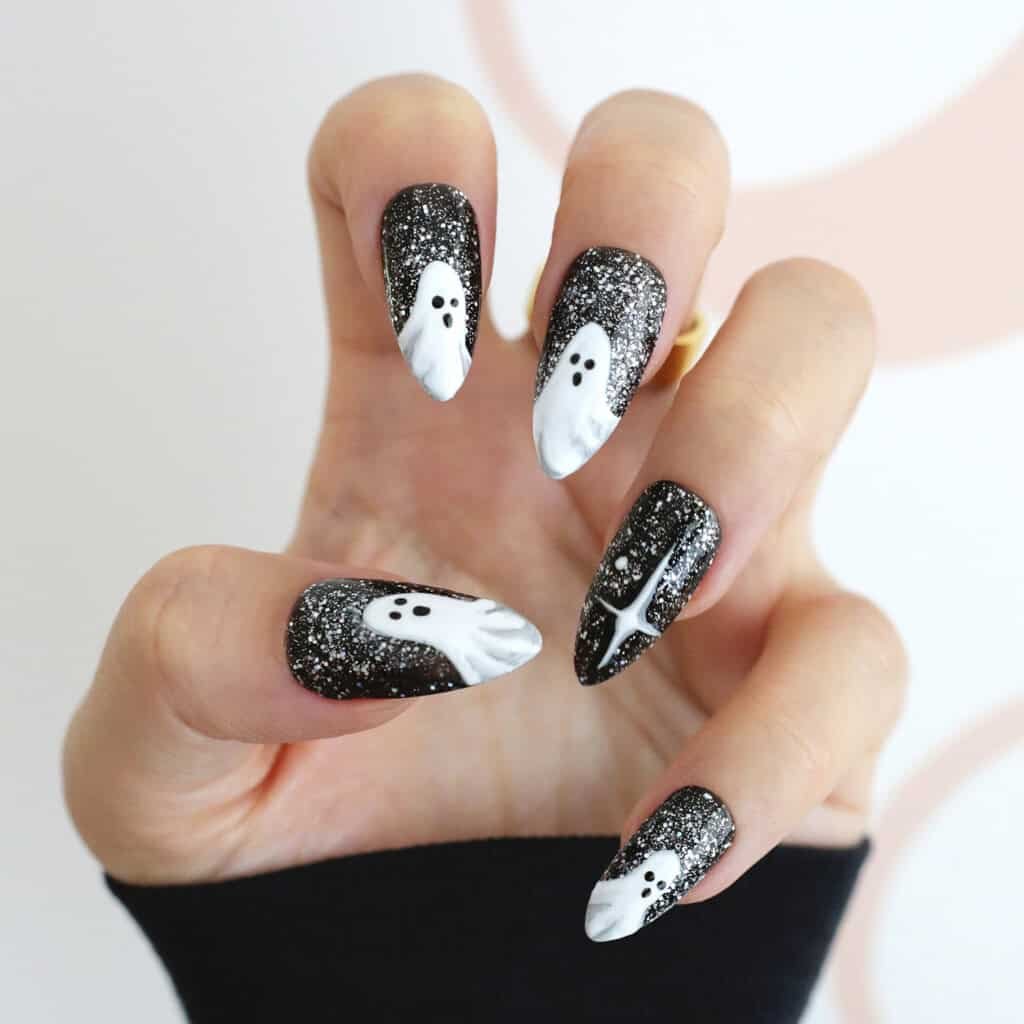 ghost halloween sparkle nails