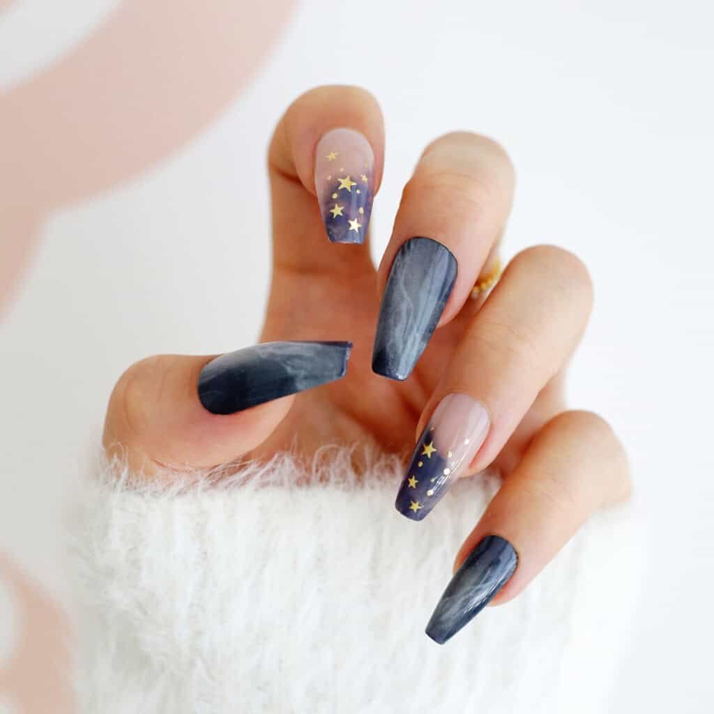 navy marbled halloween nails