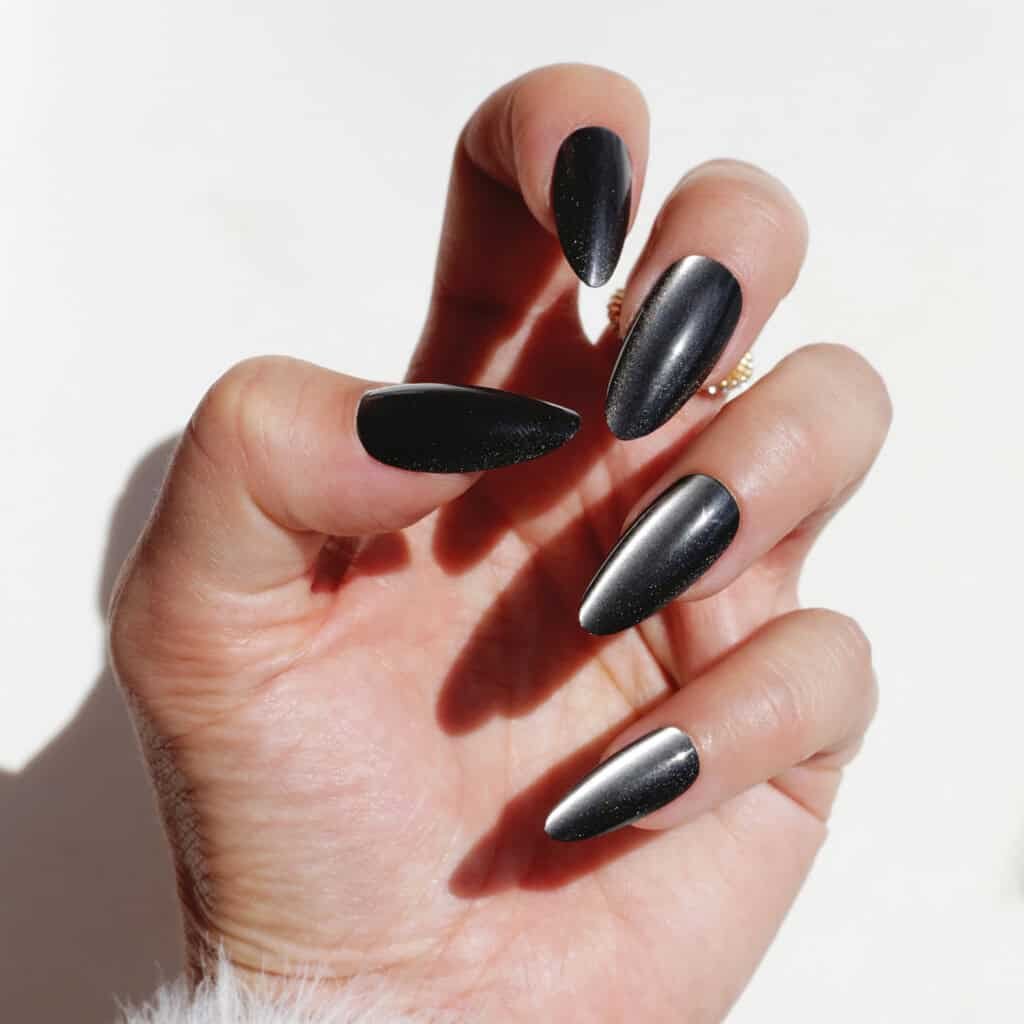 black cat eye halloween nails