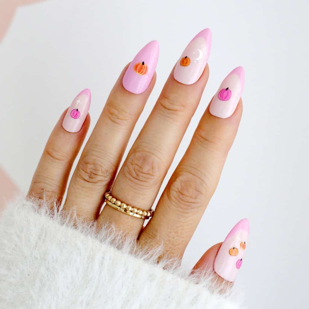 pink pumpkin nails for fall