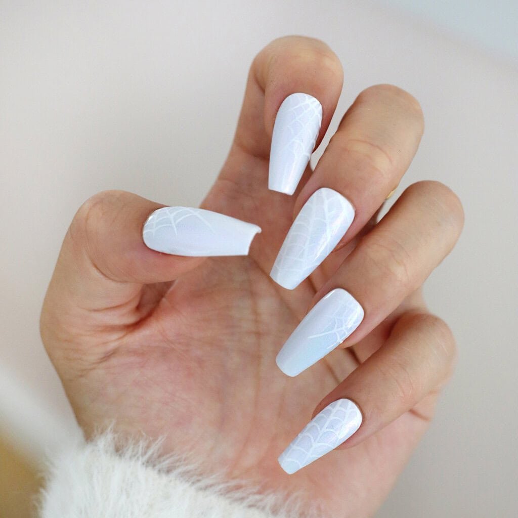 white spider web nails