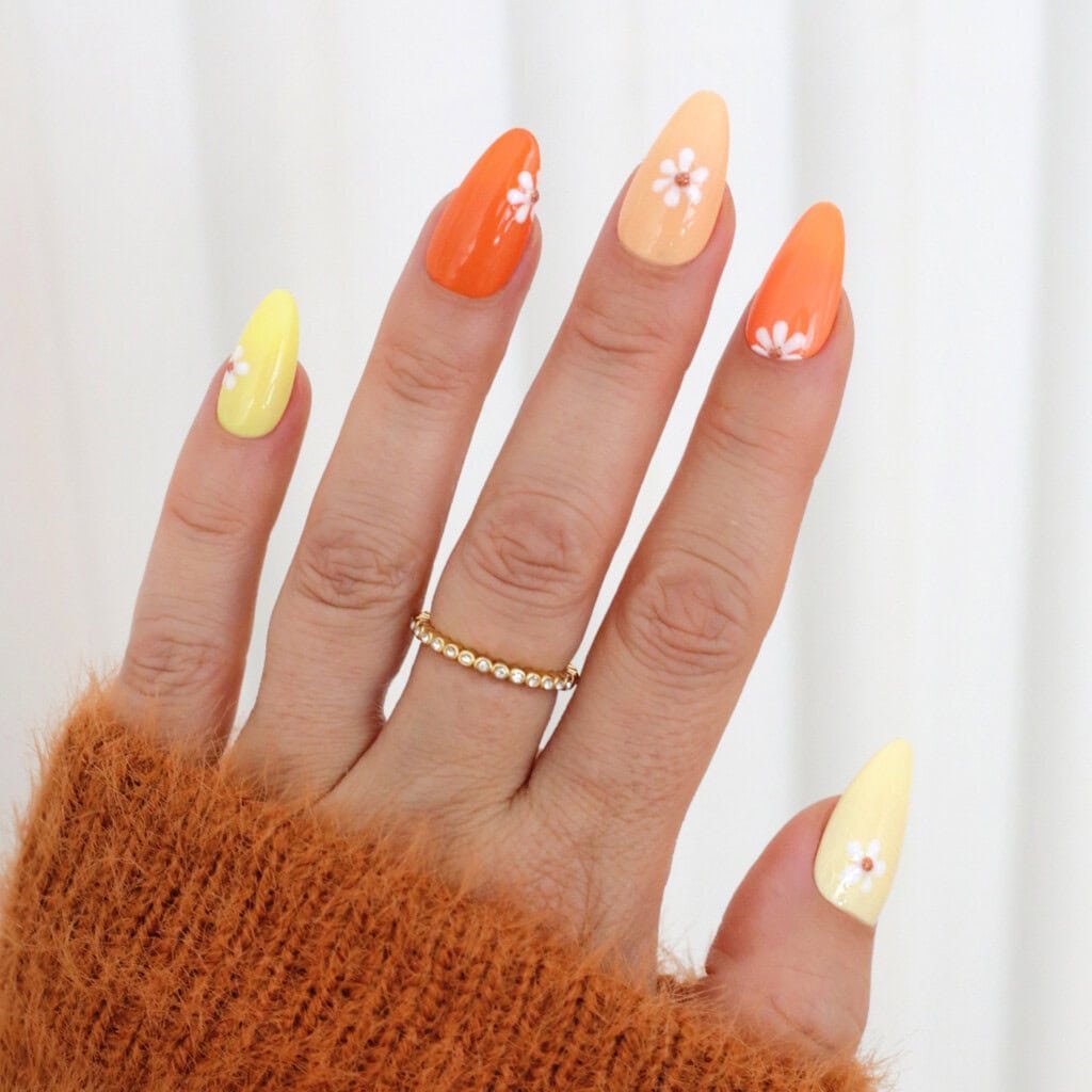 orange fall flower nails