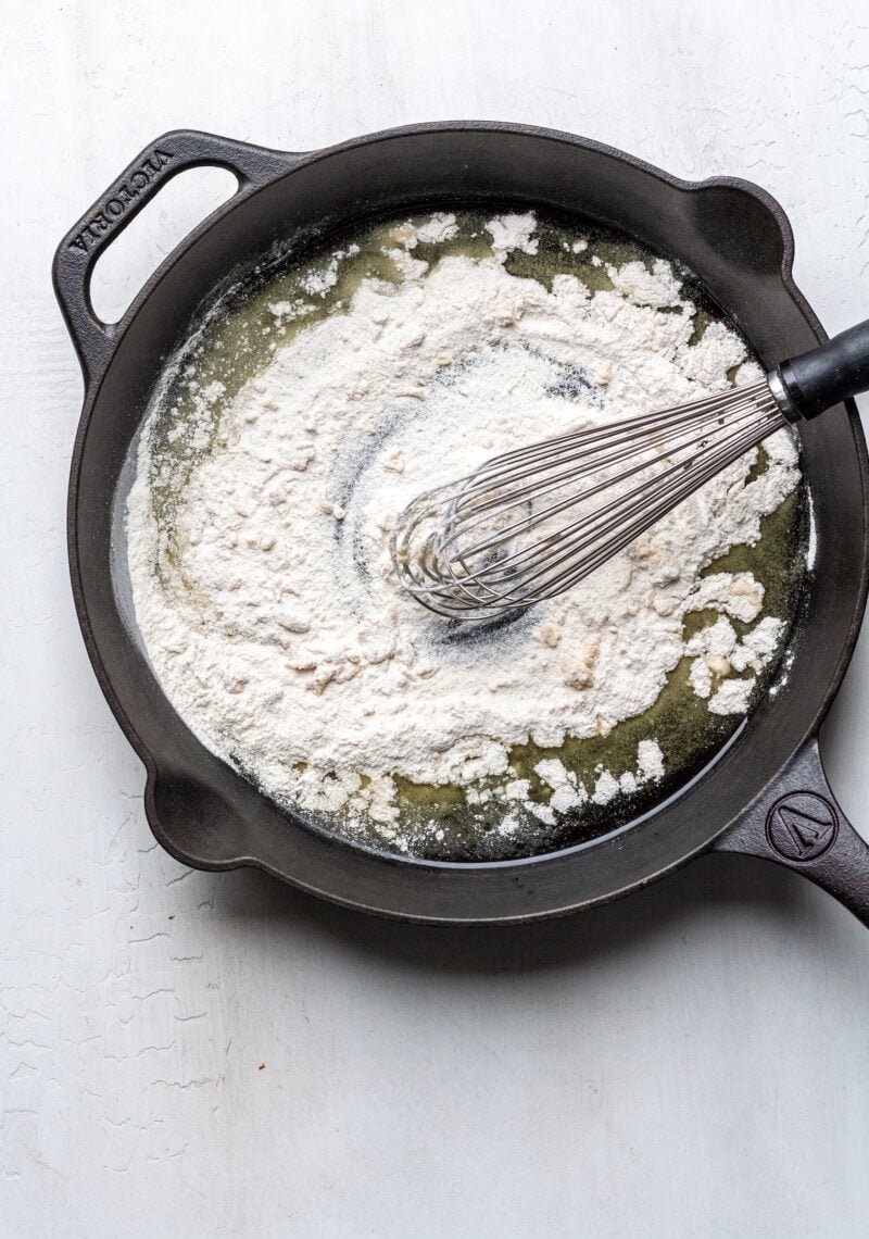 Flour in skillet.