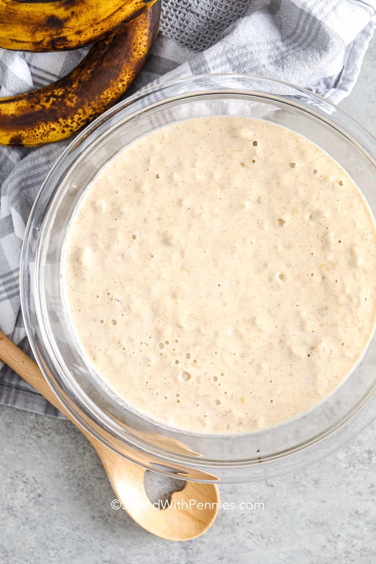 banana pancake batter in a glass bowl