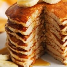 plated Banana Pancakes with syrup