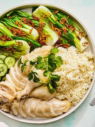 Overhead view of Hainanese Chicken Rice Set 