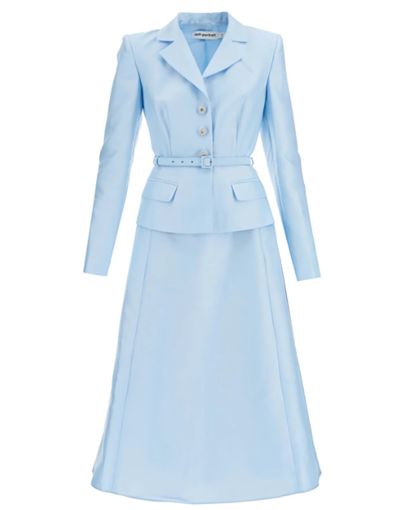 first lady outfit long sleeve blue midi dress